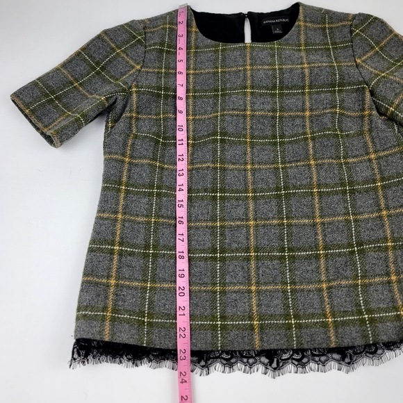 Banana Republic Wool Blend Green Plaid top short sleeve size small - Picture 9 of 12